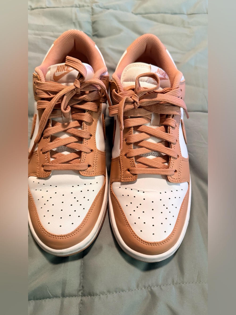 Nike Dunk Low-Top Sneakers in White and Tan Pink